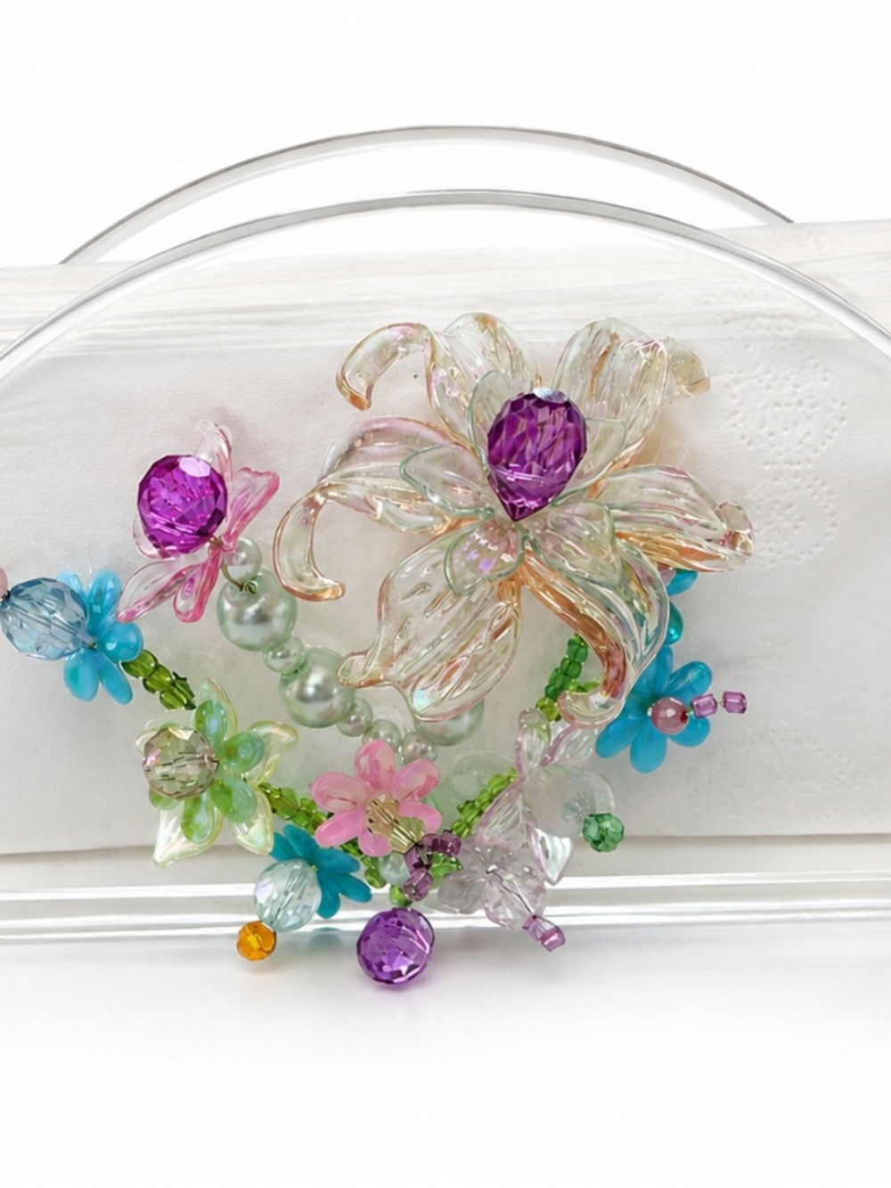 Floral Crystal Multi-Color Acrylic Napkin holder - dining accessories